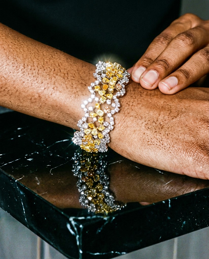 Yellow diamond bracelet on black stone
